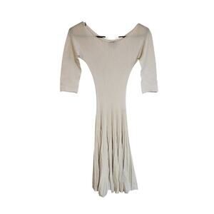 Emporio Armani Striped Pleated Stretch Dress Cream Size 38